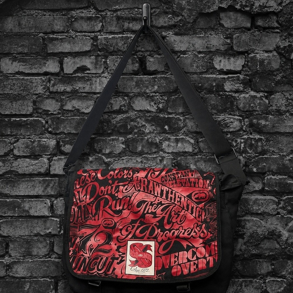 90s/Y2K RARE Ecko Unltd Messenger Bag Sharpie Graffiti Graphic Black Red